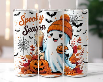 Spooky Season Tumbler Wrap png, 20oz skinny Sublimation Tumbler Design, Ghost Tumbler Wrap, Pumpkin Tumbler, Fall Tumbler, Digital Download