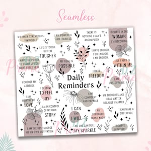 Dagliga påminnelser Tumbler Wrap PNG 20oz Mager Självvård Inspirerande Motiverande Citat Tumbler Mental Hälsa Tumbler Sublimeringsdesign bild 4