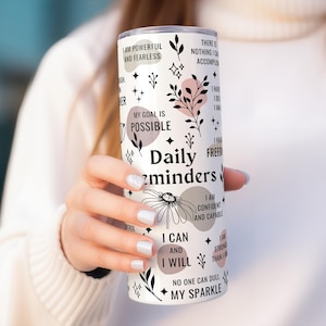 Dagliga påminnelser Tumbler Wrap PNG 20oz Mager Självvård Inspirerande Motiverande Citat Tumbler Mental Hälsa Tumbler Sublimeringsdesign bild 3
