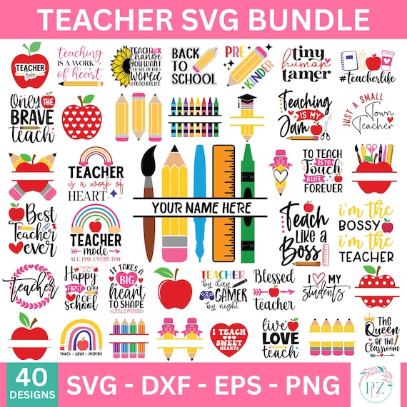 40 Teacher Svg Bundle, Teacher Life Svg, Teacher Quote Svg, Teacher elements Svg, Teacher Svg, Back to School Svg,Pencil Svg, School Svg,PNG