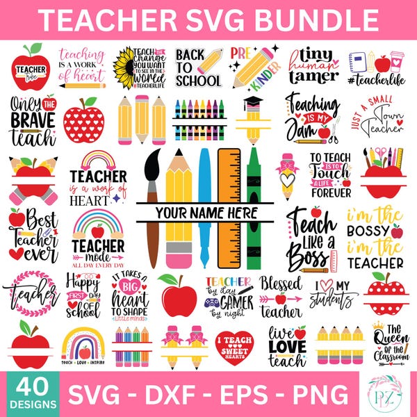 40 Lehrer SVG-Bundle, Lehrer Leben Kunst, Lehrer Zitat Kunst, Lehrer Elemente Kunst, Lehrer dafür, Schulöffnungen