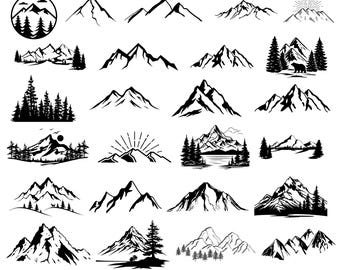 Mountains SVG bundle, Mountain Hand Drawn, File For Cricut, For Silhouette, Forest Scenery Svg, Mountain Clipart, Pine Tree Svg Png files