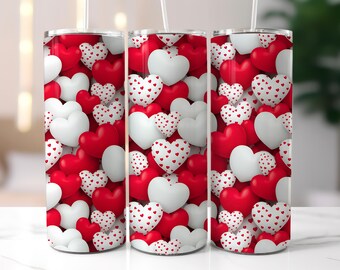 Valentine's Day Hearts Tumbler Wrap, 20oz skinny tumbler sublimation design, (PNG Digital Download)