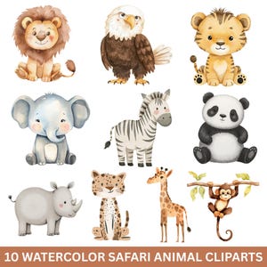 Safari Animals Clipart, Lion, Giraffe, Nursery images,Jungle Animals Clipart, Cute Watercolor Animal, Jungle Animals, Digital Download