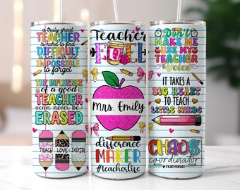 Personalisierter Lehrer 20 Unzen Skinny Tumbler Sublimationsdesign, Lehrernamendatei, Lehrerkraftstoff, Lehrerverpackung, Lehrerleben, Digitale PNG-Datei