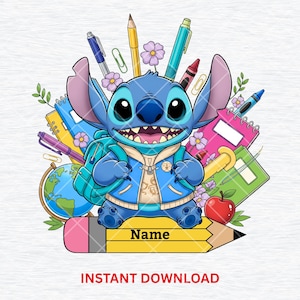 Custom Name Back To School PNG, Cute Cartoon Character Png, Happy Back To School Png,Blue Alien Character Png,School Bundle Png,Digital File
