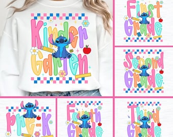 Preppy Pre-K To 4th Grade png Bundle, Cartoon First Day Of School Design, 1st/2nd/3rd Grade png,Pre-k, Kindergarten,Back to School shirt Png