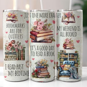 Book Tumbler Wrap PNG 20 oz Skinny Tumbler Sublimation Design, Reading Tumbler Wrap,Floral Book Lover Tumbler, Instant Digital Download Only