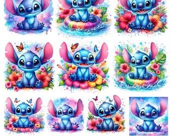 10 PNG Stitch Splash and Watercolor design PNG file for sublimation, High Resolution png,Tshirt designs, Instant Digital Download,Stitch Png