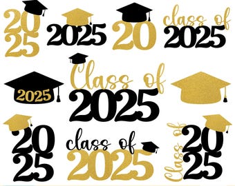 Afstuderen 2025 PNG-bundel, gouden glitter png, afstuderen 2025, afstudeerpet png, afstudeertopper png, klasse van 2025 png, sublimatie png
