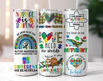 Autism 20oz Skinny Tumbler wrap, Autism Wrap PNG, Autism Awareness Sublimation Tumbler Design png, Rainbow Tumbler Wrap,  Digital Download