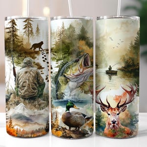 Mens Male Hunting 20oz skinny tumbler wrap png, Sublimation tumbler Template, Deer Bass Male Fishing Season Life, Dad Tumbler design