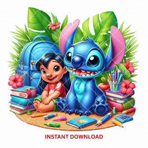 Lilo Stitch Back to School PNG, First Day of School png, Stitch back to school Clipart, Stitch Floral Png, png Digital File Instant Download