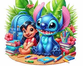 Lilo Stitch Back to School PNG, First Day of School png, Stitch back to school Clipart, Stitch Floral Png, png Digital File Instant Download