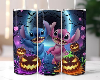 Stitch Halloween 20oz Skinny Tumbler Wrap, Cartoon Halloween Tumbler Png, Stitch Spooky Vibes Tumbler Wrap, digital Download png file