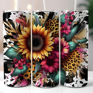 Sunflower Cow Print 20oz Skinny Tumbler Sublimation Design,Leopard Print Tumbler wrap, Digital Download PNG, Western Mama Tumbler Wrap PNG