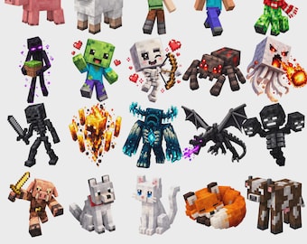 Pixel Block Game PNG Bundle, 80 Voxel Characters & Mobs, Gamer Clipart, Pixel Animals, Fantasy Creatures, Sublimation Digital Download Files