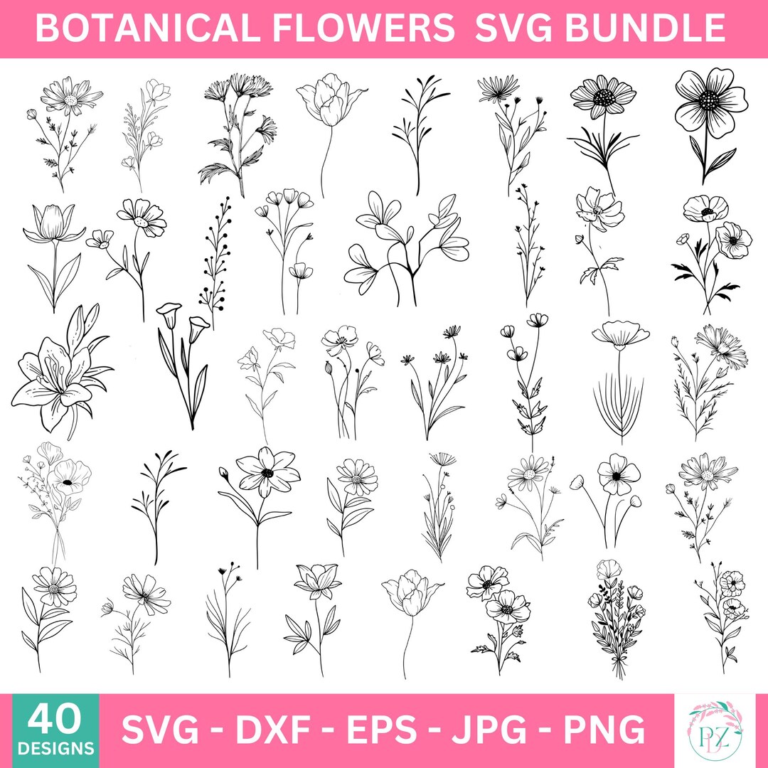 40 Botanical Svg Bundle Cut File, Floral,flower Leaves and Branches Svg ...