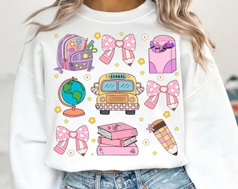 Back to School Coquette PNG,Retro Teacher png, School bus Png, Books png, Globe png, Flowers png,Girl school png,Pencil PNG,Digital Download