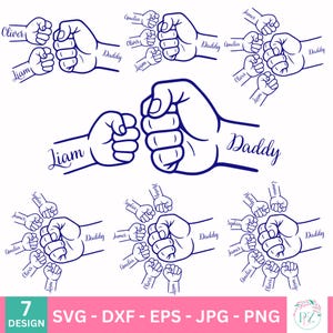 Father's Day Fist Bump Set Png, Dad Fist Bump Svg, Father's Day Design, Baby Toddler Kid Dad Fist Bump, customized name SVG, Family SVG