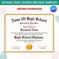 Editable High School Diploma Template, Home School Diploma, High School Diploma, Diploma Replica Template, Digital Download Template