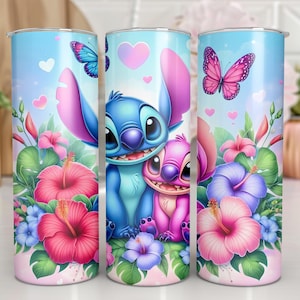 Angel and Stitch 20 Oz Skinny Tumbler Wrap, Stitch tumbler sublimation design png, Cute Stitch Images, Digital Download file, Stitch Wrap
