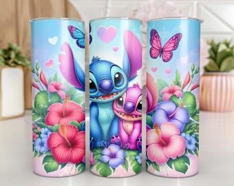Angel and Stitch 20 Oz Skinny Tumbler Wrap, Stitch tumbler sublimation design png, Cute Stitch Images, Digital Download file, Stitch Wrap
