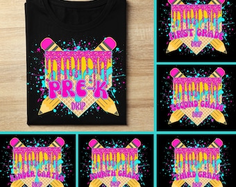 Ice Cream Drip Youth Kindergarten Png Bundle, Boys Back To School Png, PreK to 4th Grade png, Teacher Pencil,Kids First Day of School Shirt