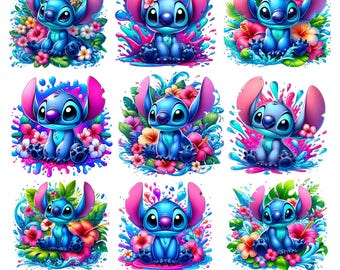 9 Stitch PNG Clipart, Lilo and Stitch, Stitch Floral PNG, High quality 300 dpi Sublimation Design PNG, t shirt design png, Digital Download