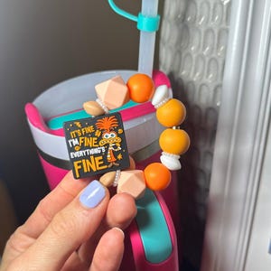 Character Cup Handle Charm | Beaded Cup Charm with Beads & Focal Bead | Tumbler Accessory | Beaded Character Handle Charm | Cup Bling