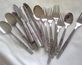 Amefa Stainless flatware. Royal Damask Pattern 15 pieces Mid Century Modern