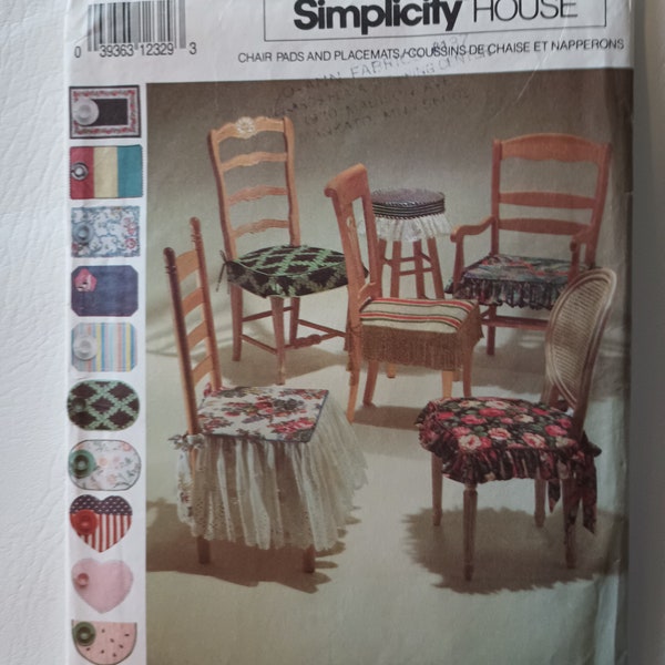 Simplicity 7749 Chair Pads, Stool Cover and Placemats Uncut, Home decor pattern, Free Shipping