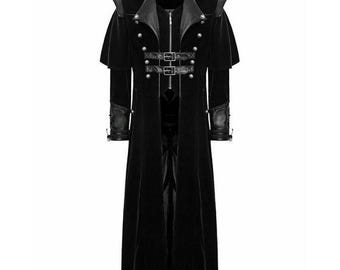 MixMies Gothic Men's Black Steampunk Military Highway Regency Goth Trench Coats