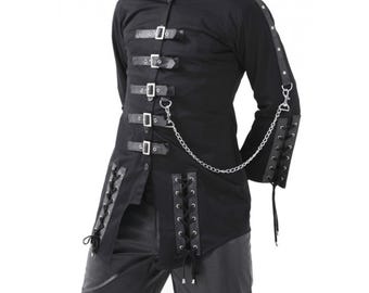 MixMies Men's Black Dead Threads Gothic Corseting Chain EMO Cyber Cotton Jacket