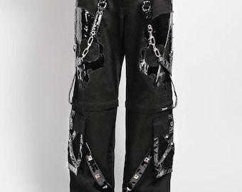 Pantalones góticos negros grandes con diseño de calavera aterradora para hombre de MixMies