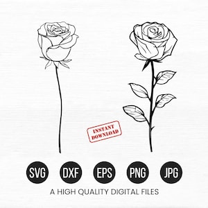 Archivo SVG de una sola rosa, archivo de corte de rosa, flor PNG, rosa simple SVG, clipart de rosa, archivos SVG, contorno de rosa SVG, PNG, EPS - Descarga digital