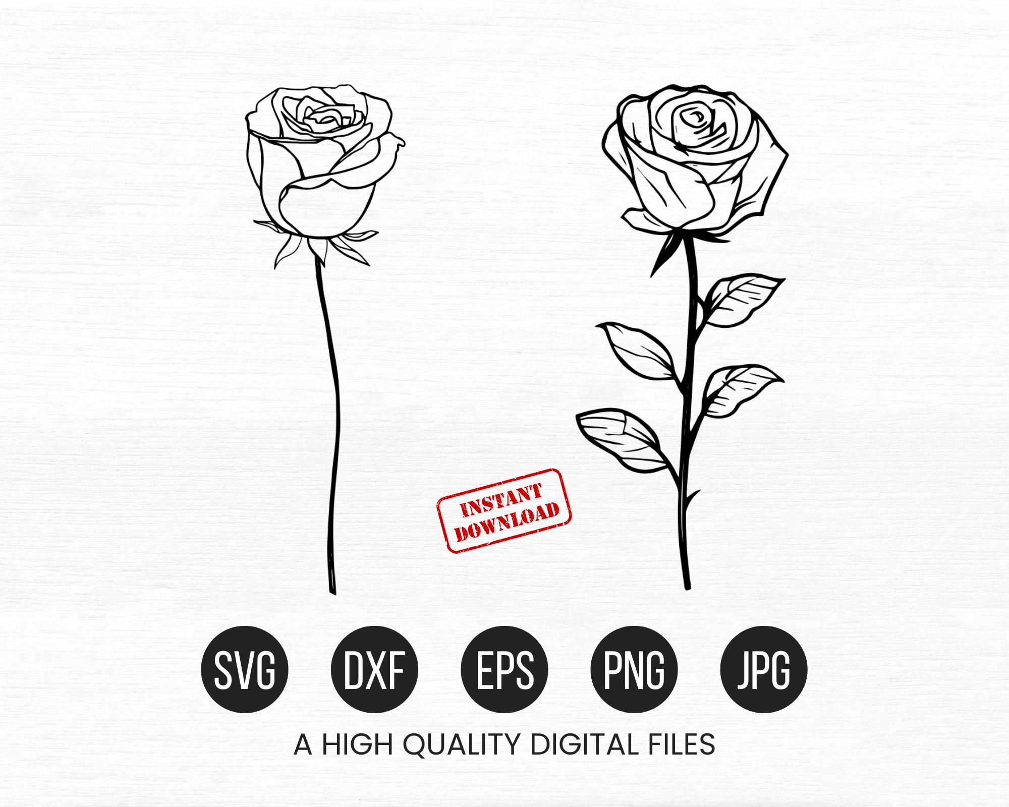 Single Rose Svg file, Rose Cut file, Flower Png, Simple Rose Svg, Rose Clipart, Svg files, Rose Outline Svg, Png, Eps - Digital Download