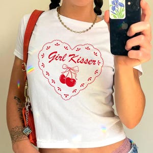 Lesbian Shirt LGBT Shirt, Cherry Shirt, Girl Kisser Shirt 90s Tee