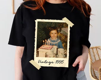 Custom fotoshirt, custom verjaardagscadeau, custom vintage foto en jaarshirt, shirt vintage 1995