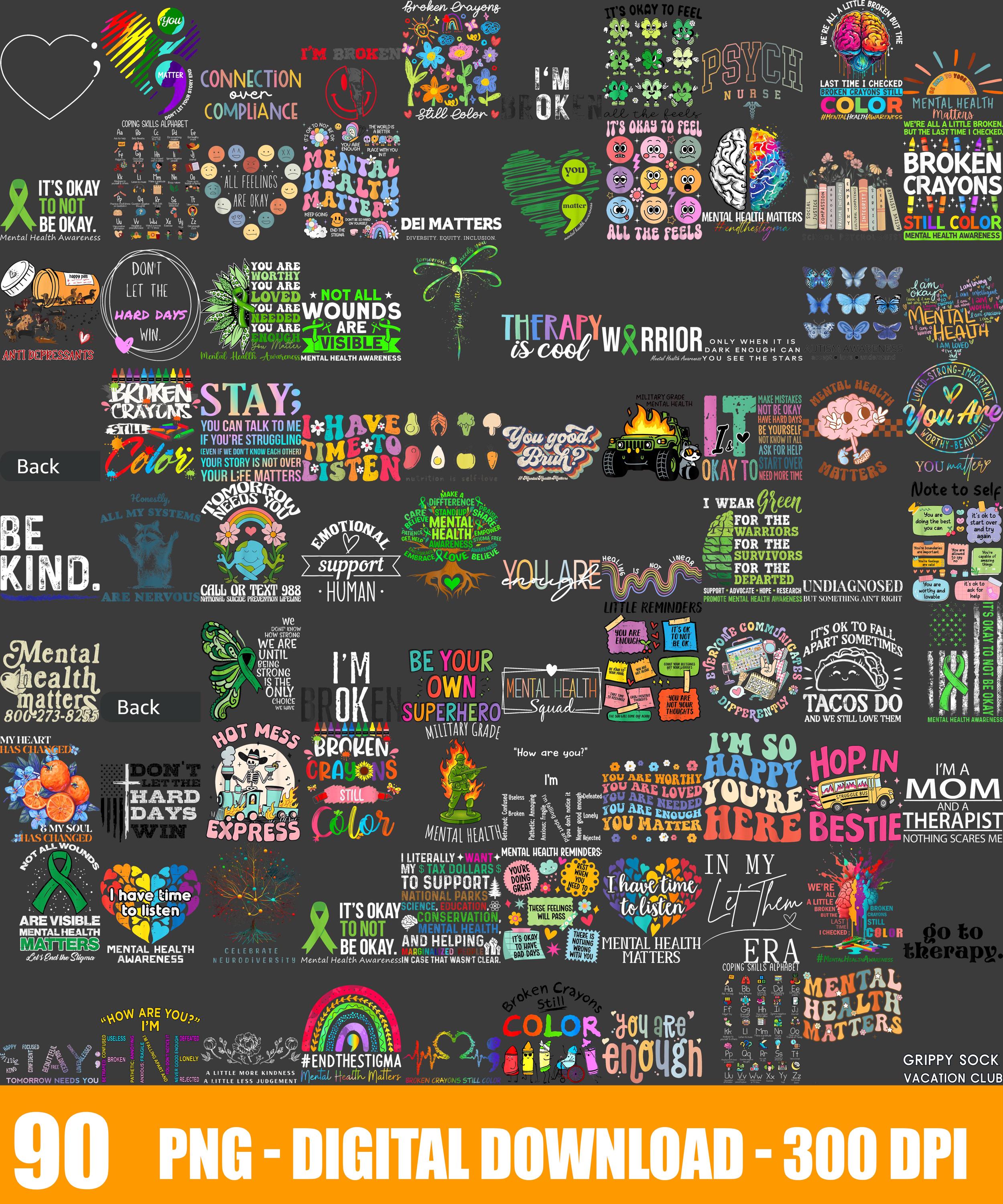 Bundel geestelijke gezondheid, bundel png, geestelijke gezondheid png-ontwerp, vintage shirt png, motivatie gezegde png sublimatie downloaden, bundelshirt