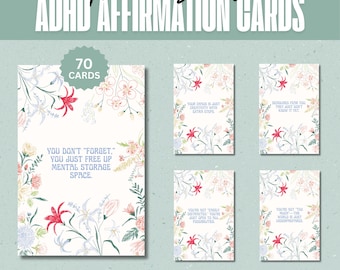 70 ADHD Affirmation Cards - Neurodivergent Empowerment & Support Cards for Positive Thinking and Motivation