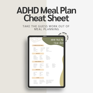 ADHD Meal Plan Cheat Sheet | Nutritional Guide, Healthy Food Options, Easy Meal Planning, ADHD Diet Plan, ADHD Food List