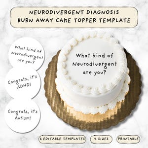 Neurodivergent Diagnosis Burn Away Cake Topper Template, 3 Different Sizes, Custom Сake Topper, Diagnosis Cake Topper Template, Editable