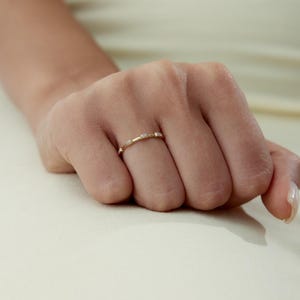 14K Solid Gold Line Ring with Double Stones, Handmade Jewelry Gift for Her