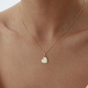 14K Solid Gold Heart Necklace, Minimalist Gold Heart Necklace, Gift for Her