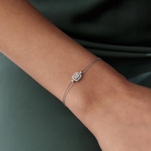 14K Solid Gold Dainty Baguette Bracelet, Real Gold Bracelet, Handmade, Gift for Her