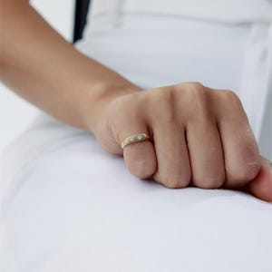 14K Solid Gold Mini Plate Ring with Double Stones, Handmade Minimalist Jewelry