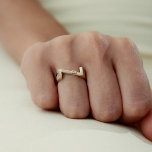 14K Solid Gold Z Ring, Handmade Minimalist Ring, Gift for Her