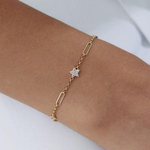 14K Solid Gold Flower Bracelet, Gift for Her, Handmade Dainty Bracelet, Minimalist Jewelry