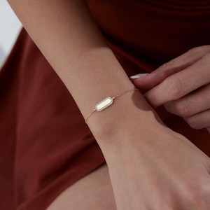 14K Solid Gold Mirror Bracelet with Stones, Gift for Her, Gold Bracelet